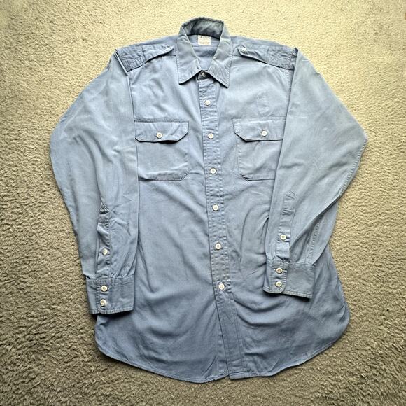 Vintage 50s 60s Conquerer Simpsons Soulette Poplin Sanforized Button Shirt Large - Picture 1 of 13